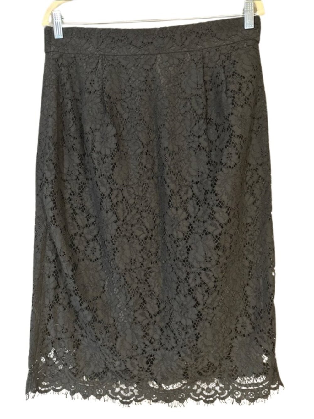 J.Crew Black Lace Pencil Skirt Size 12 Scalloped Hem Elegant Classic Date Night